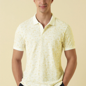Allen Solly Men Printed Polo Neck Pure Cotton Beige T-Shirt