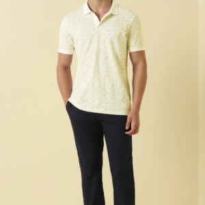 Allen Solly Men Printed Polo Neck Pure Cotton Beige T-Shirt